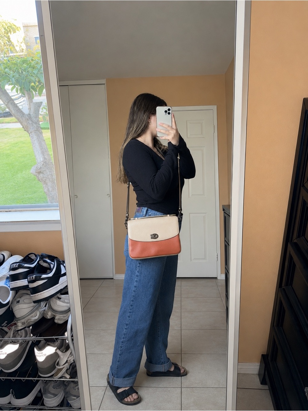 Coach Cassie Two-Tone Crossbody Bag in Cream and Brown